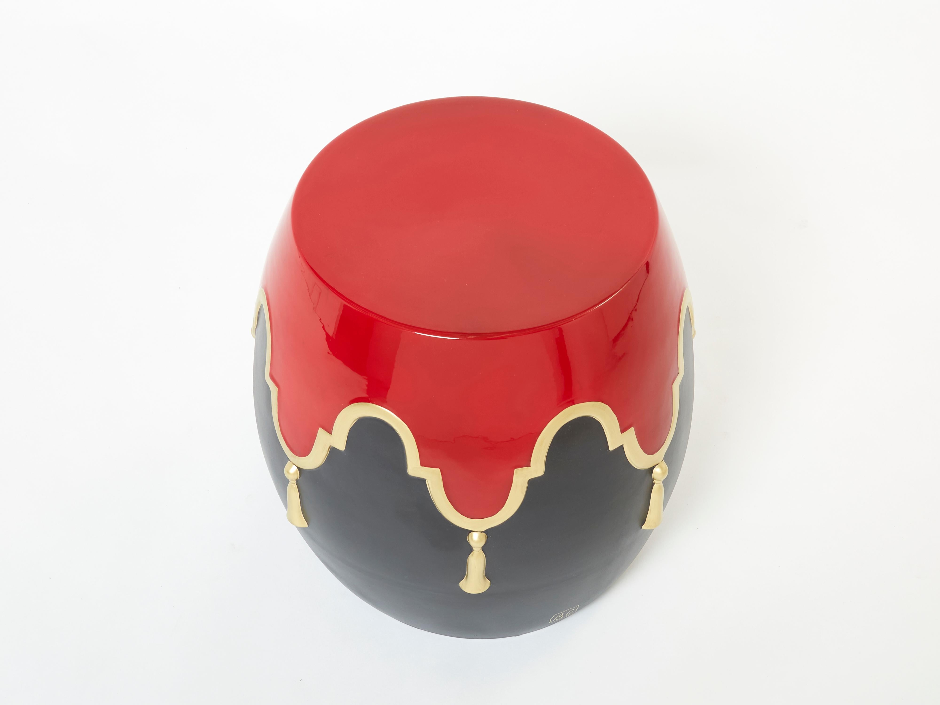 French Garouste & Bonetti Signed Ceramic Stool Side Table 1990 For Sale