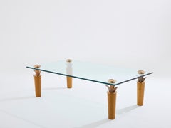 Garouste & Bonetti solid oak and bronze glass coffee table 1995