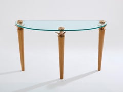 Garouste & Bonetti solid oak and bronze glass console table 1995