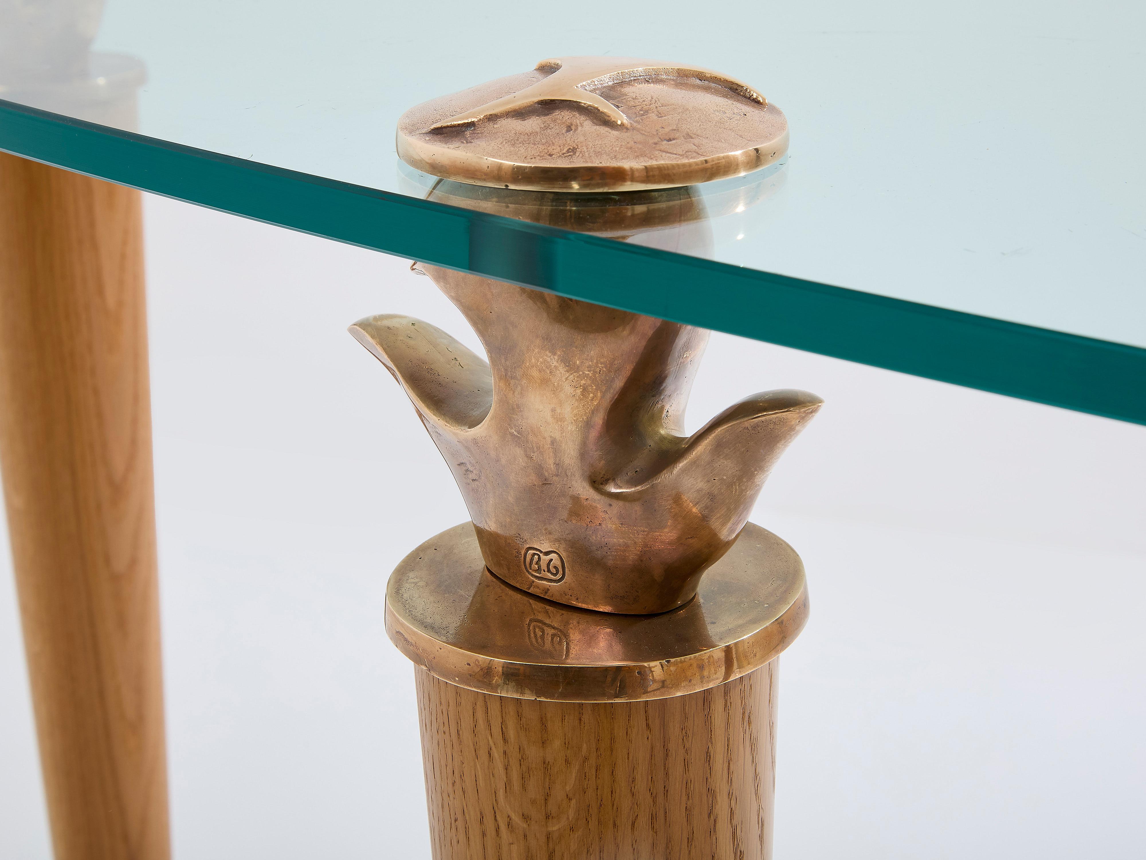 Garouste & Bonetti Konsolentisch aus massiver Eiche und Bronzeglas 1995 (Französisch) im Angebot