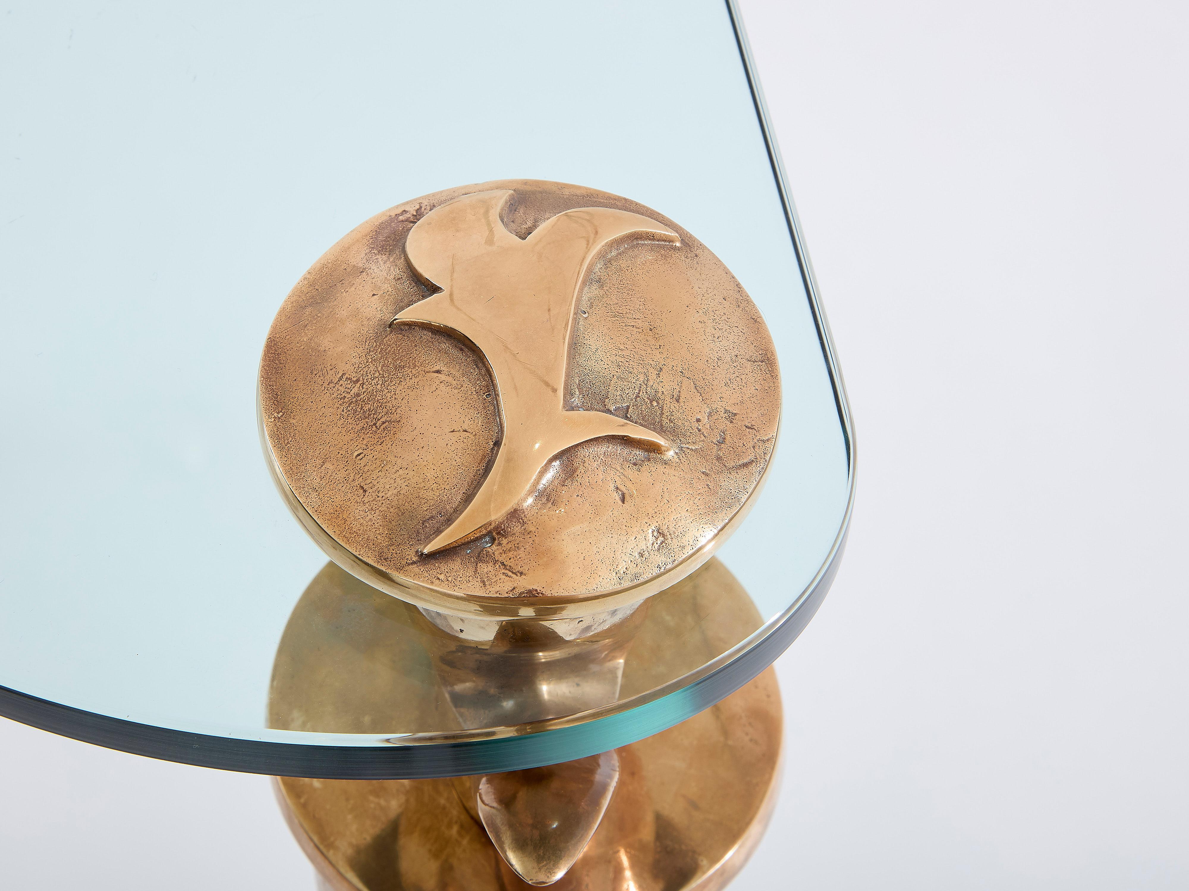 Garouste & Bonetti Konsolentisch aus massiver Eiche und Bronzeglas 1995 im Zustand „Gut“ im Angebot in Paris, IDF