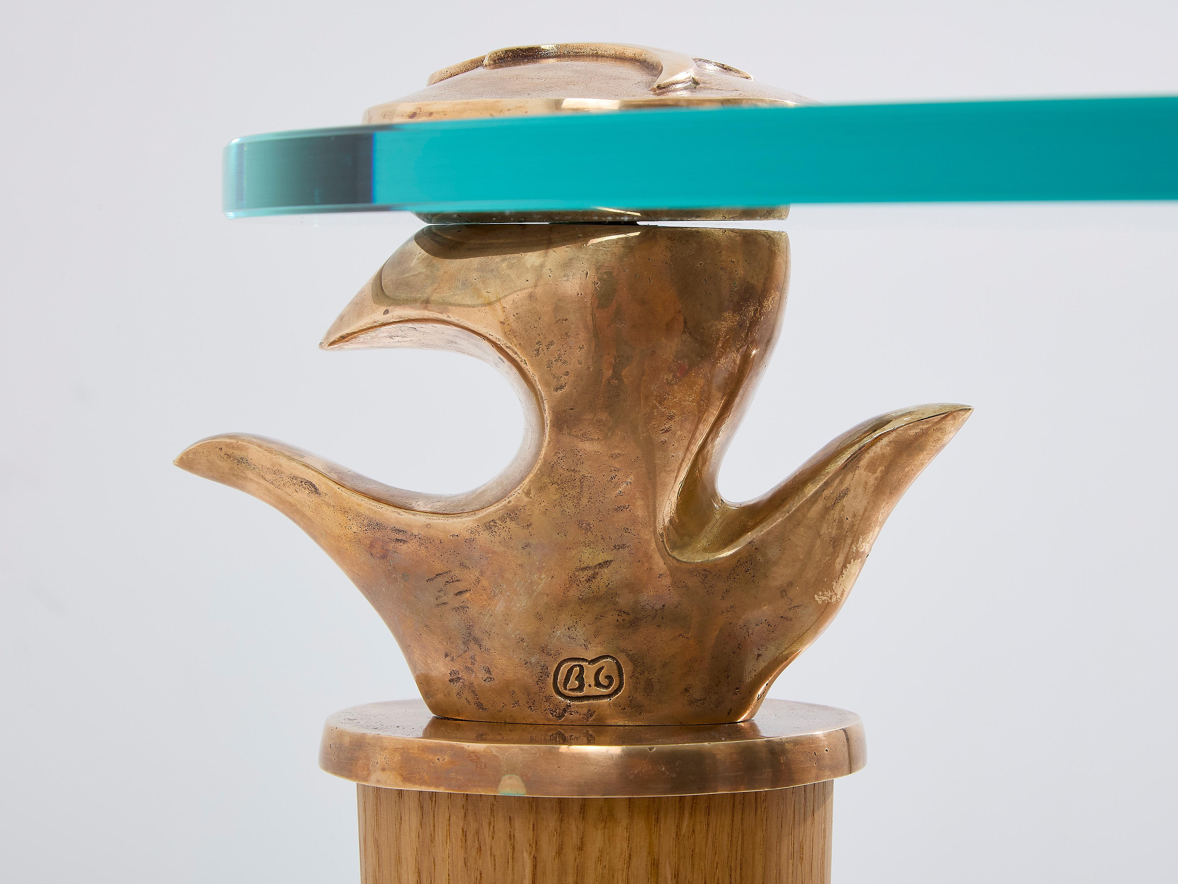 Garouste & Bonetti Konsolentisch aus massiver Eiche und Bronzeglas 1995 (Ende des 20. Jahrhunderts) im Angebot