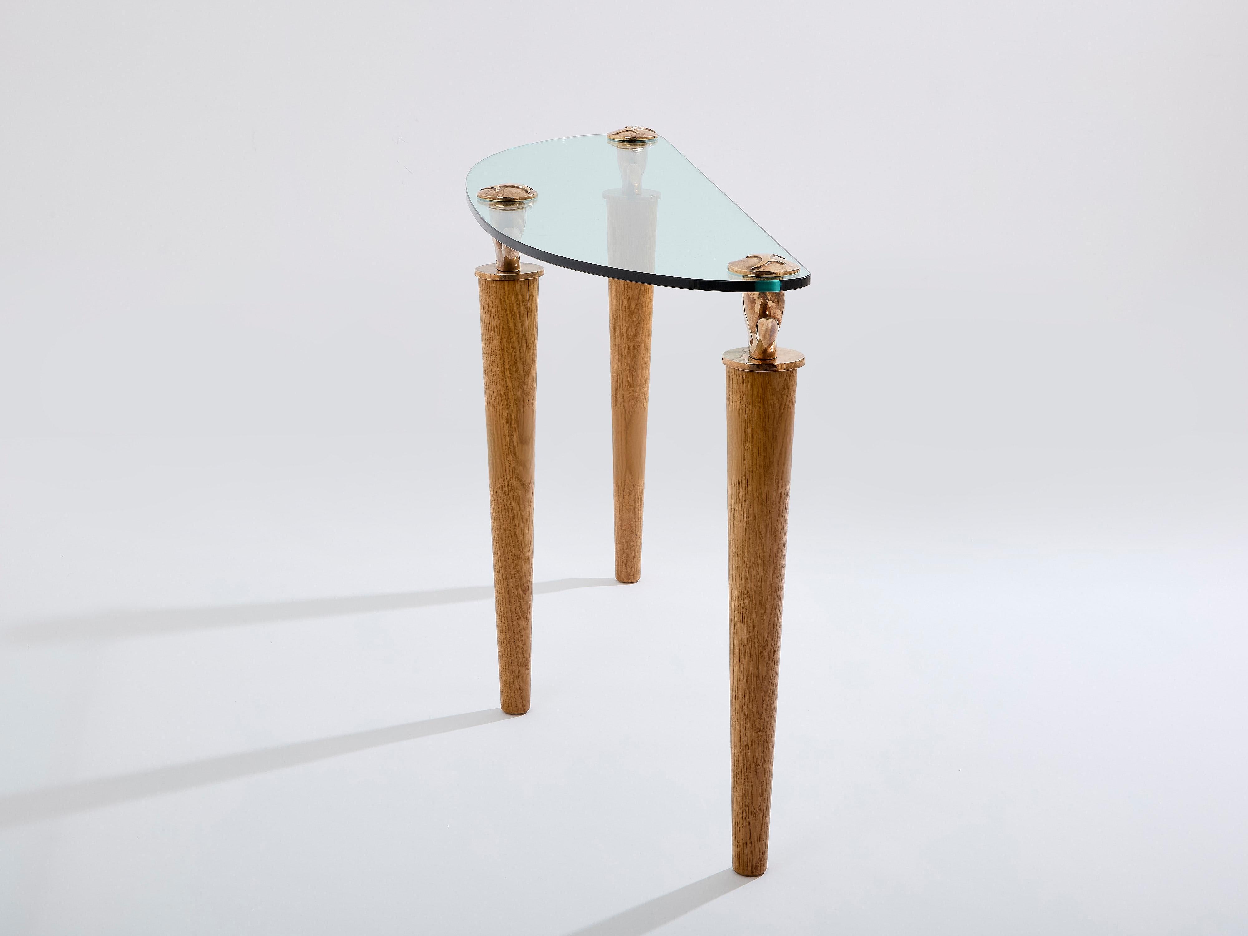 Garouste & Bonetti Konsolentisch aus massiver Eiche und Bronzeglas 1995 im Angebot 1