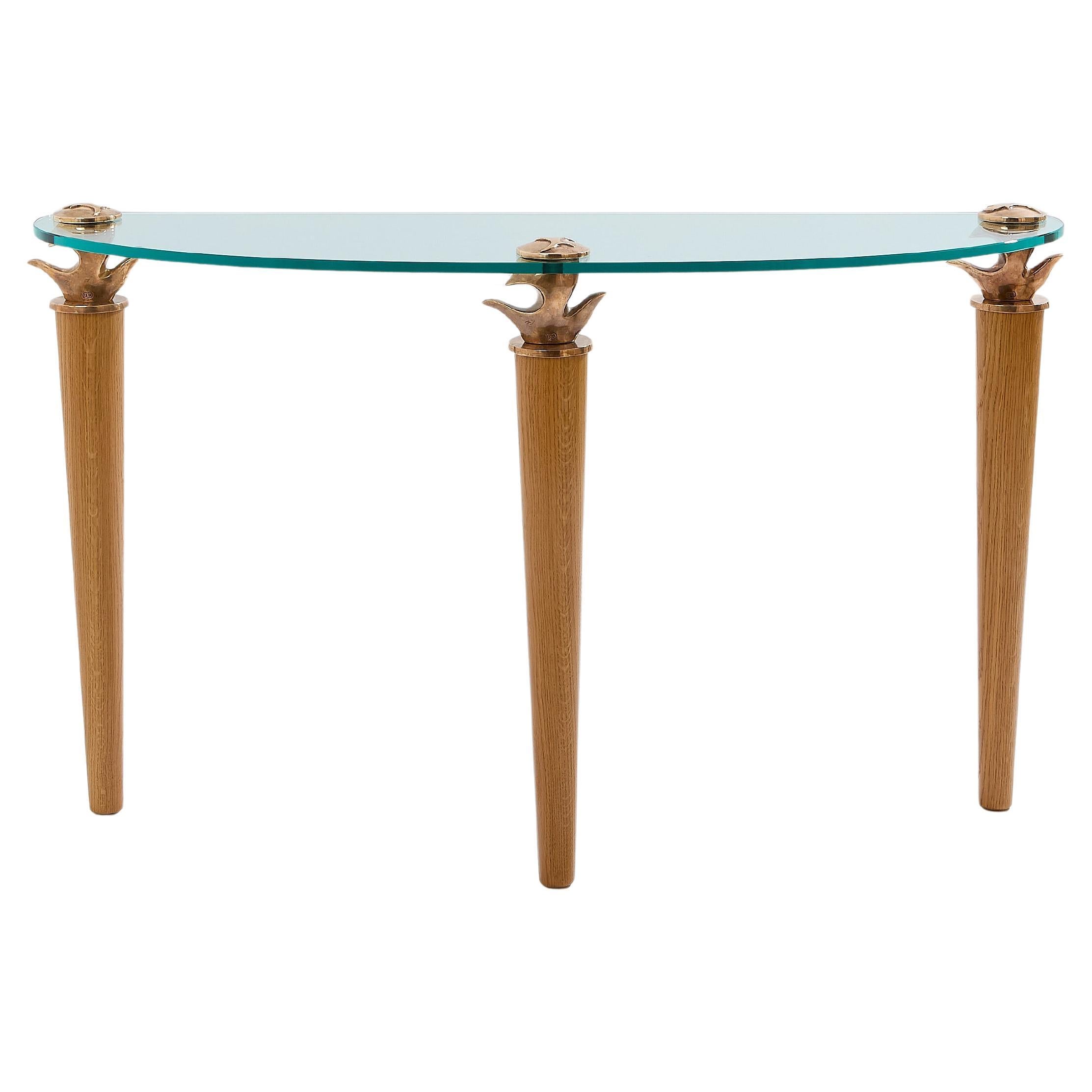 Garouste & Bonetti Konsolentisch aus massiver Eiche und Bronzeglas 1995 im Angebot
