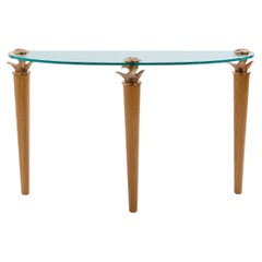 Garouste & Bonetti solid oak and bronze glass console table 1995