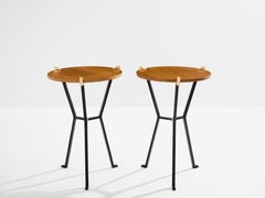 Garouste & Bonetti solid oak and wrought iron gueridon tables 1995