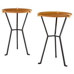 Garouste & Bonetti solid oak and wrought iron gueridon tables 1995