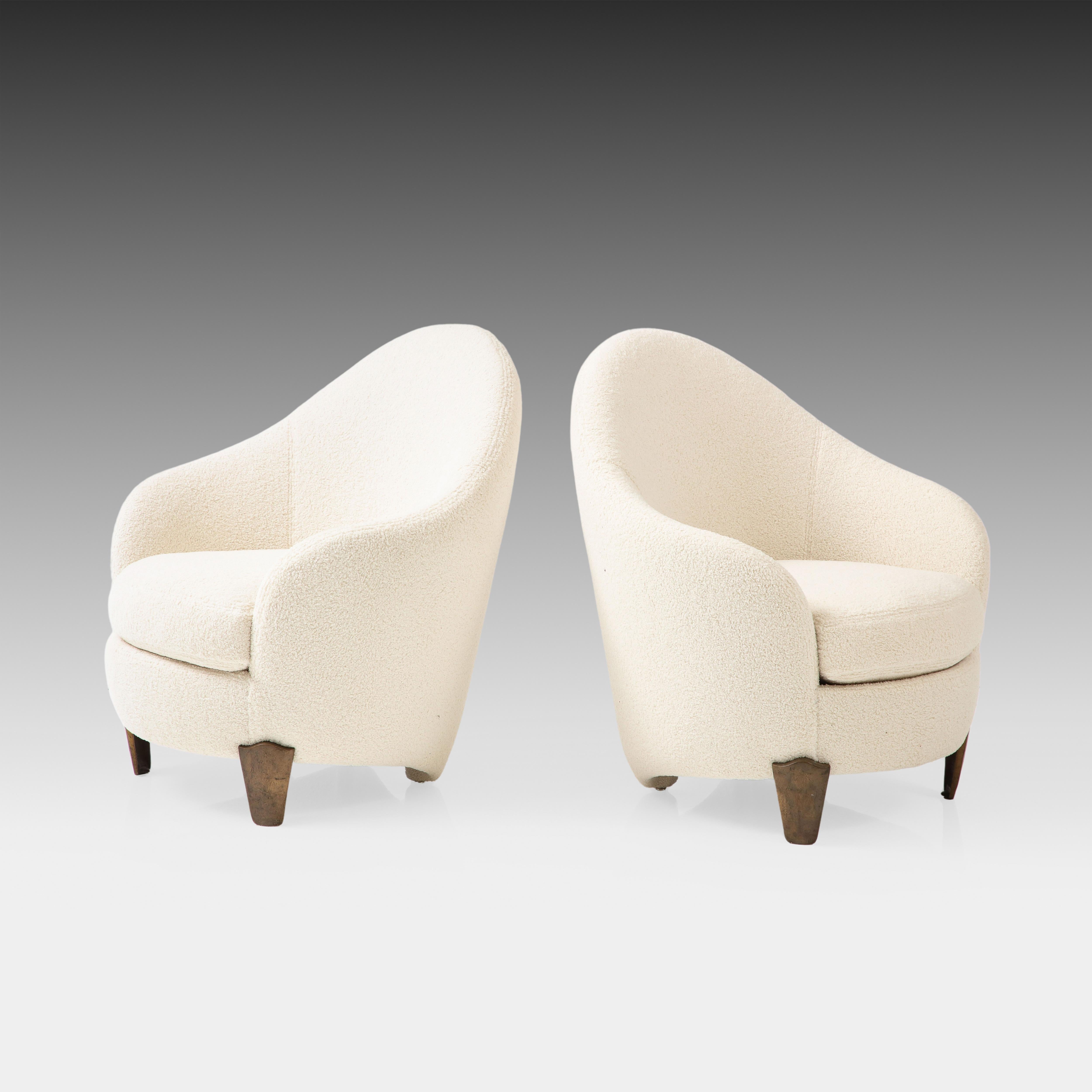 Mid-Century Modern Elizabeth Garouste & Mattia Bonetti Pair of Koala Armchairs in Ivory Bouclé