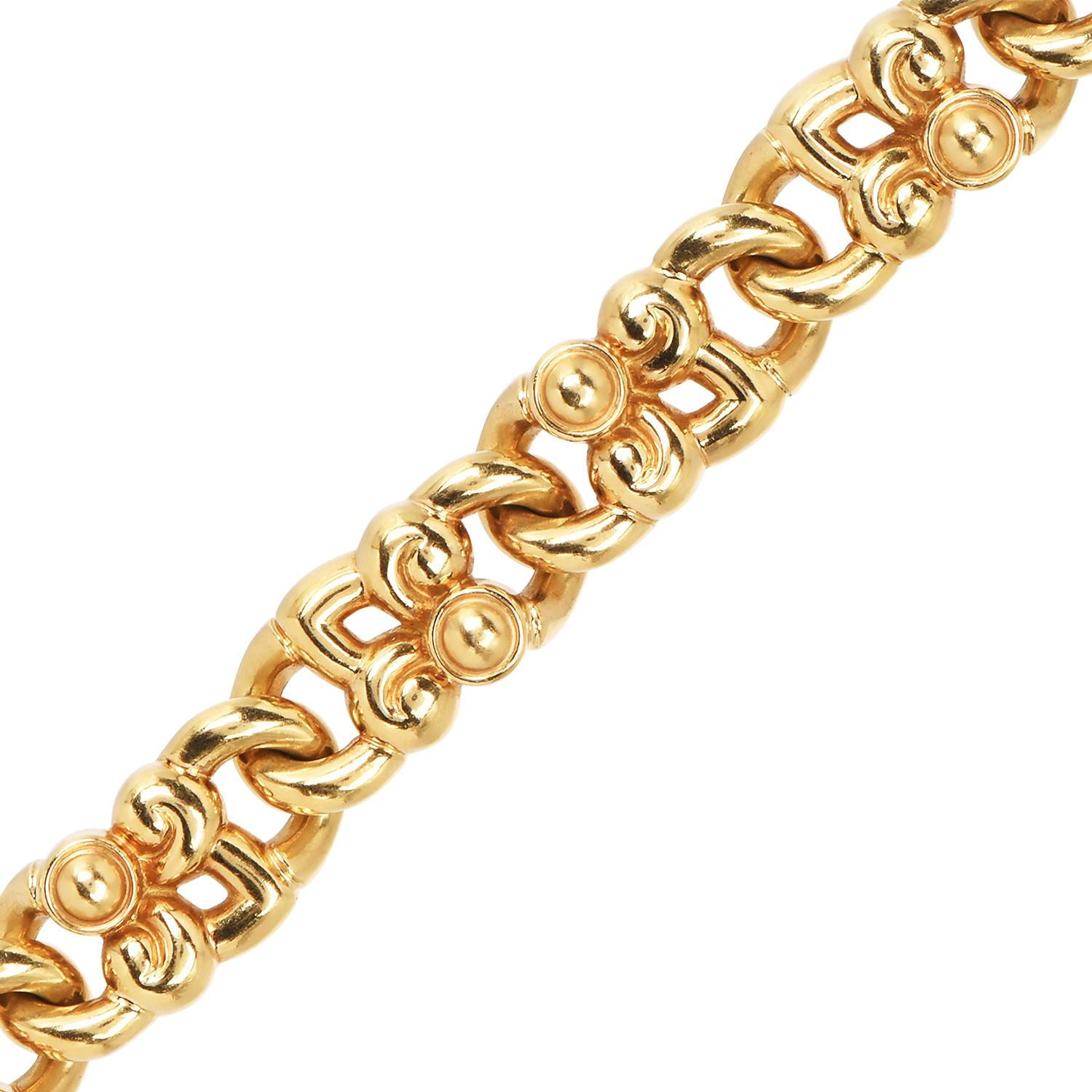 Women's or Men's Garrads London Fleur De Lis 18K Gold Link Statement Bracelet