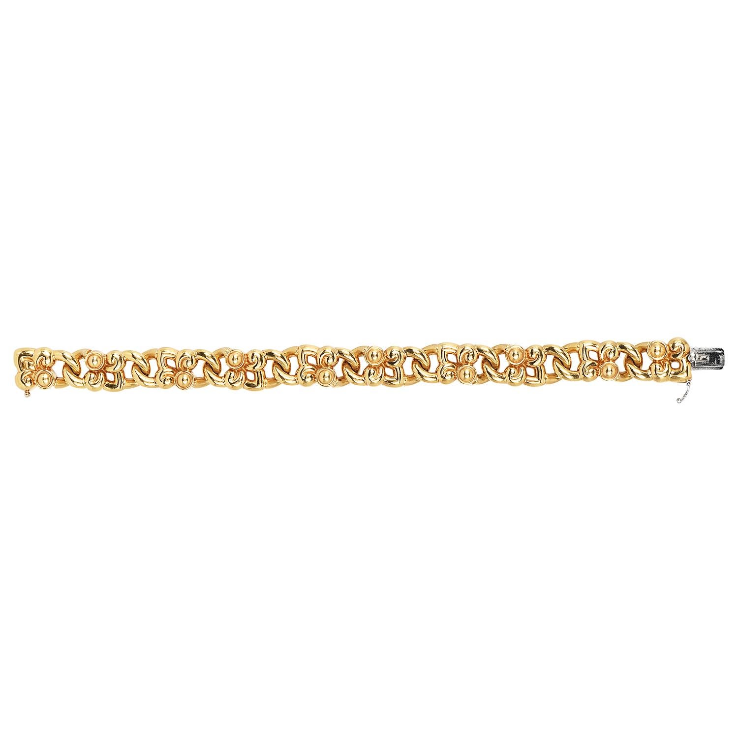 Garrads London Fleur De Lis 18K Gold Link Statement Bracelet 2