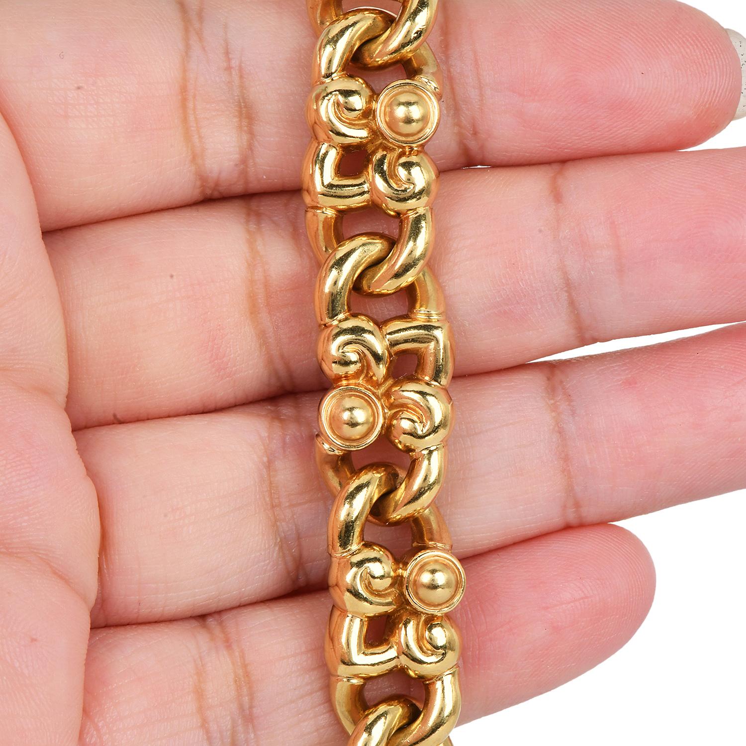 Garrads London Fleur De Lis 18K Gold Link Statement Bracelet 3