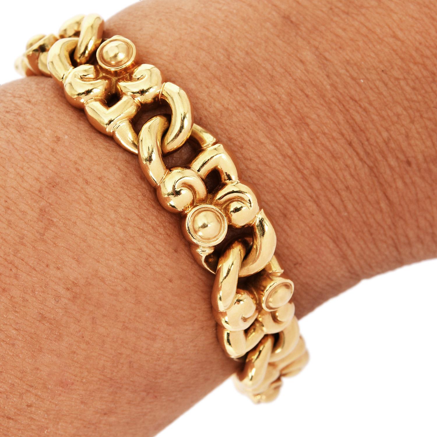 Garrads London Fleur De Lis 18K Gold Link Statement Bracelet 4