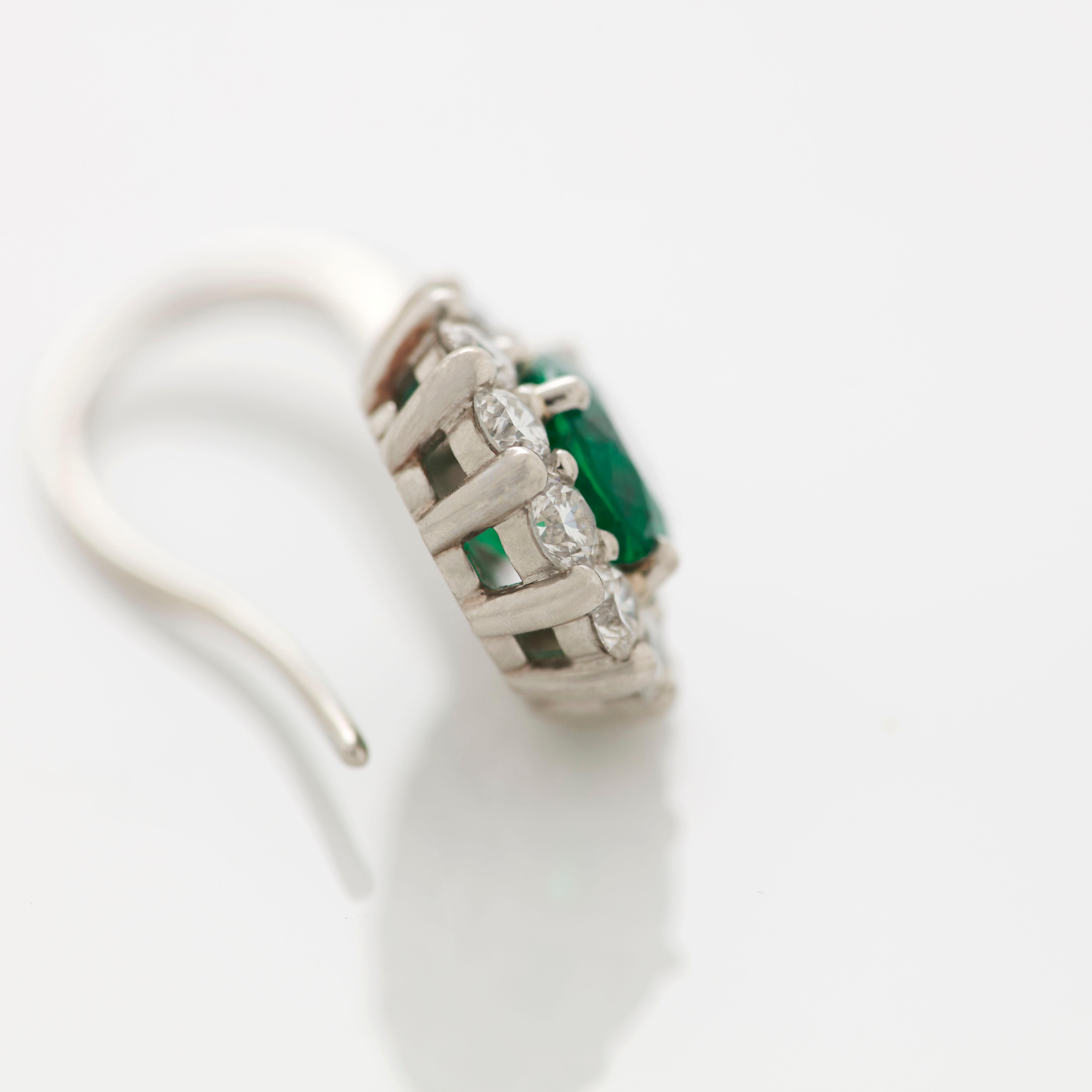 Garrard '1735' Platinum GCS Certified Emerald and White Diamond Cluster Earrings For Sale 3
