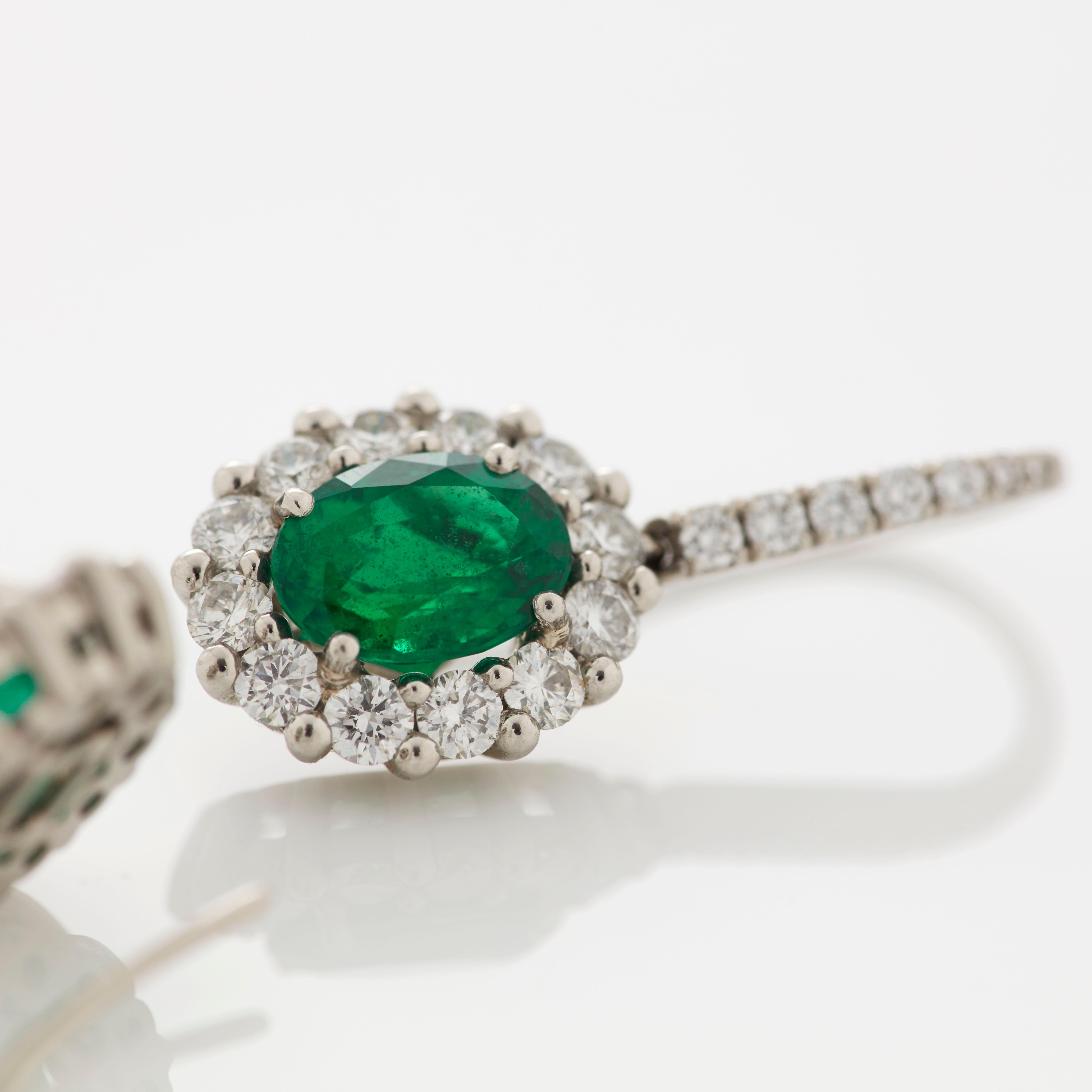 Women's Garrard '1735' Platinum GCS Certified Emerald and White Diamond Cluster Earrings For Sale