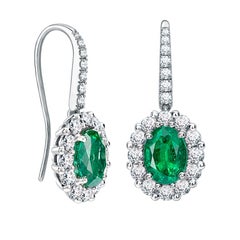 Garrard '1735' Platinum GCS Certified Emerald and White Diamond Cluster Earrings