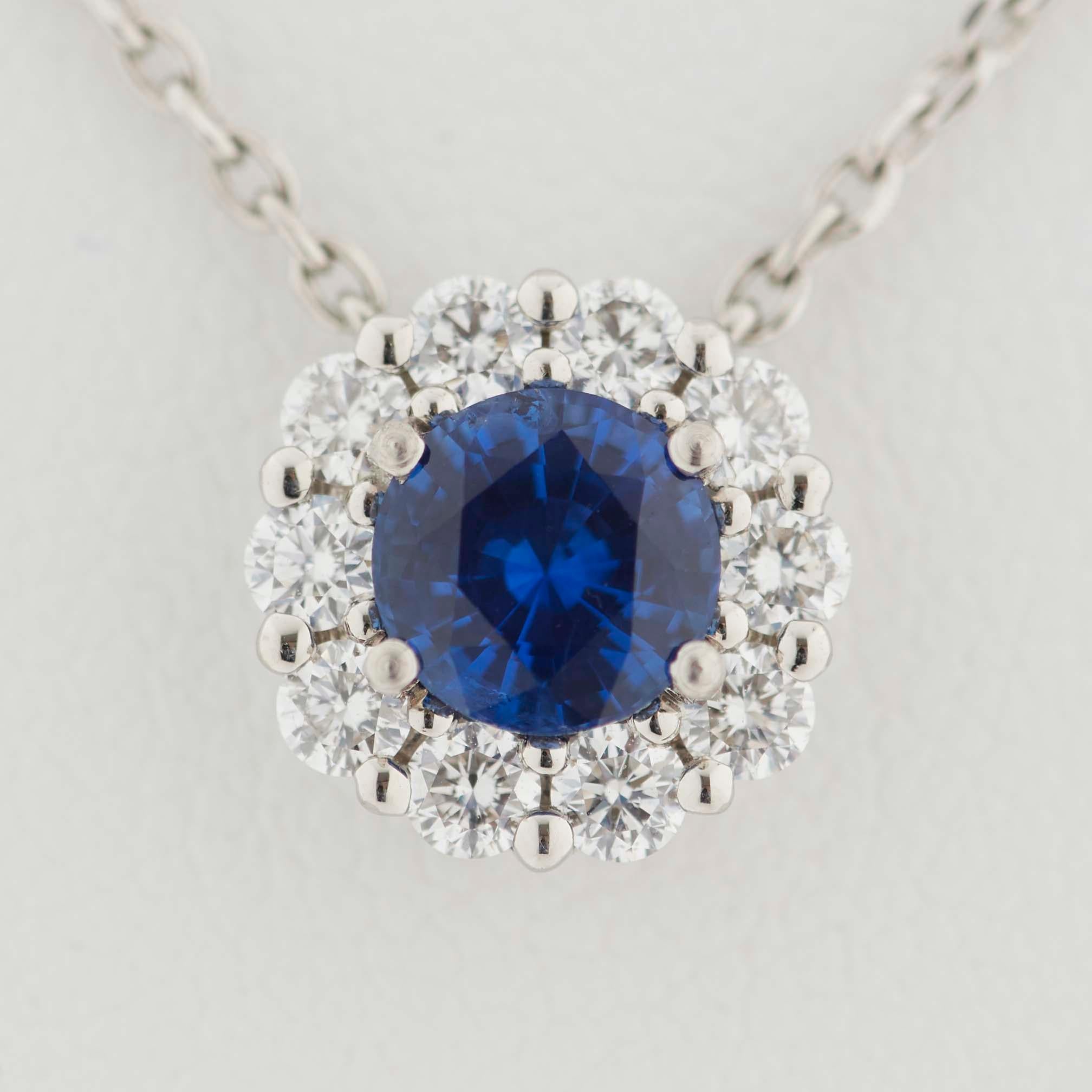 Garrard '1735' Platinum GIA Certified Blue Sapphire and White Diamond Pendant In New Condition For Sale In London, London
