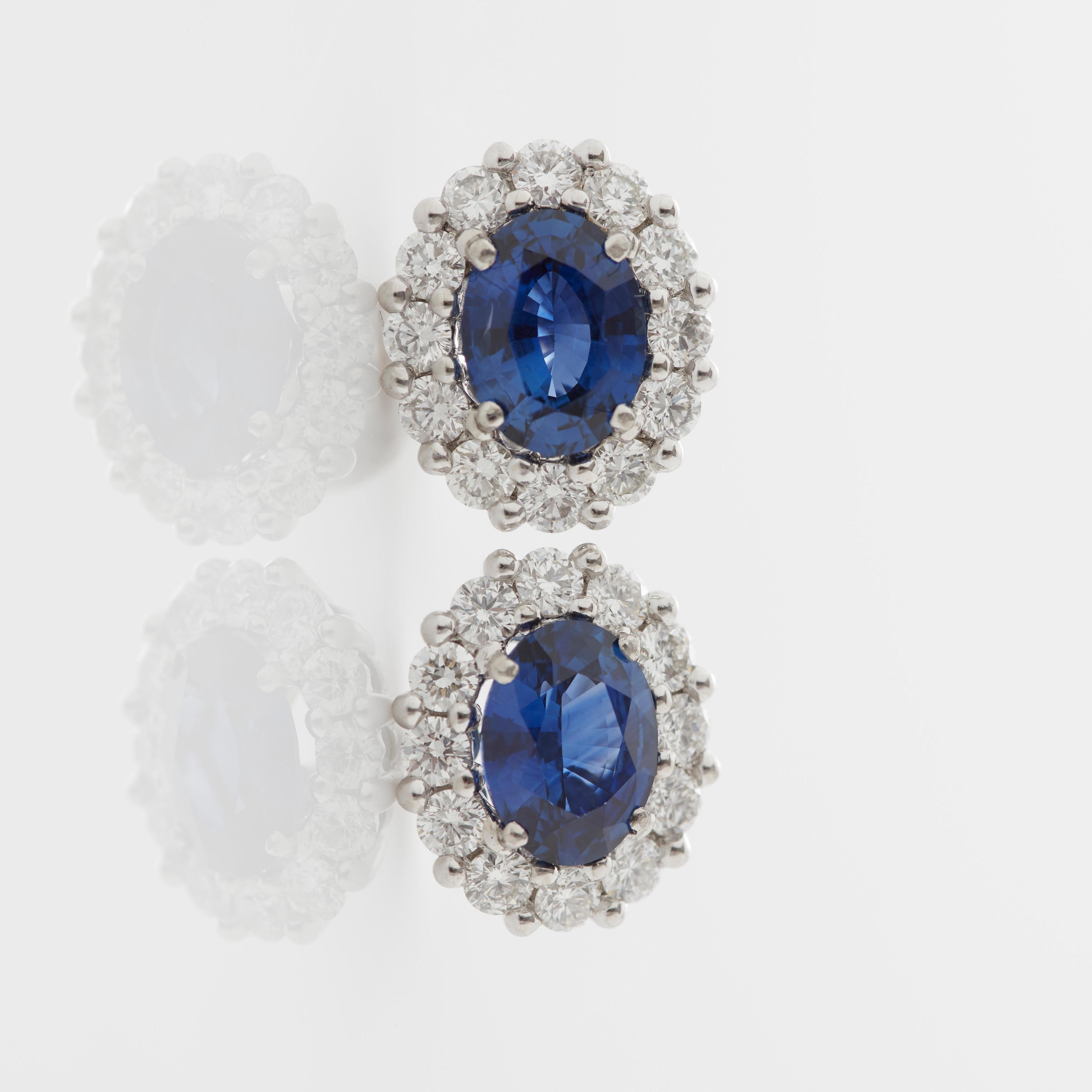 Oval Cut Garrard '1735' Platinum GIA Certified Oval Blue Sapphire Diamond Cluster Studs