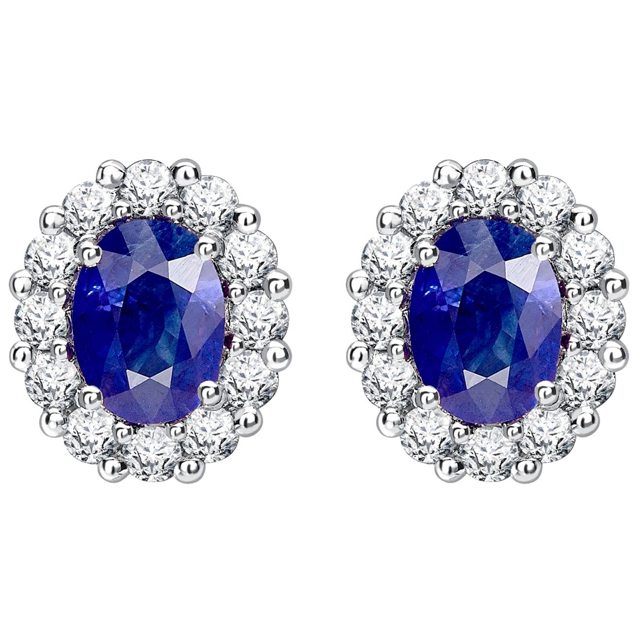 Garrard 
1735
 Platinum GIA Certified Oval Blue Sapphire Diamond Cluster Studs