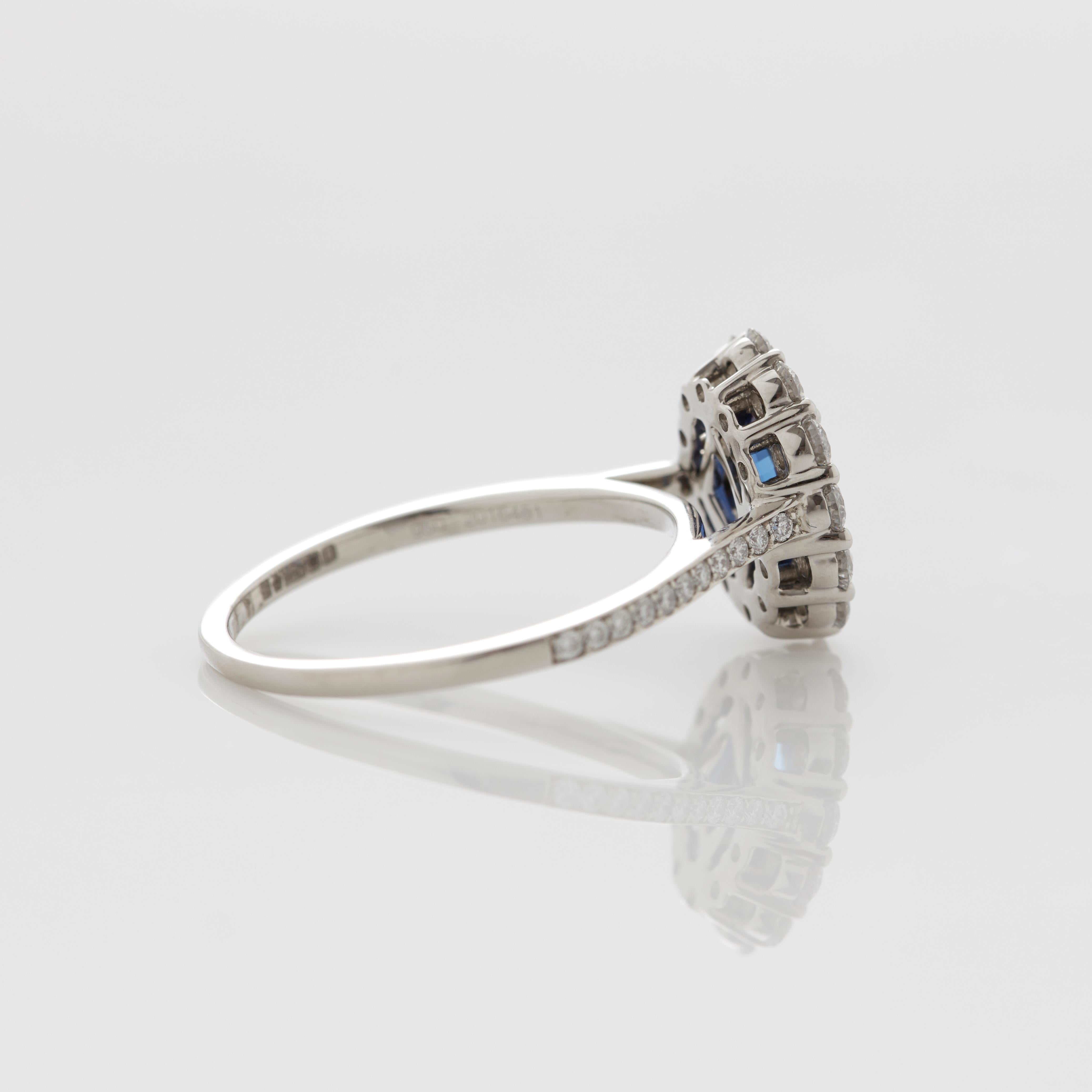 Oval Cut Garrard 1735 Platinum GIA Oval Blue Sapphire Diamond Cluster Engagement Ring For Sale