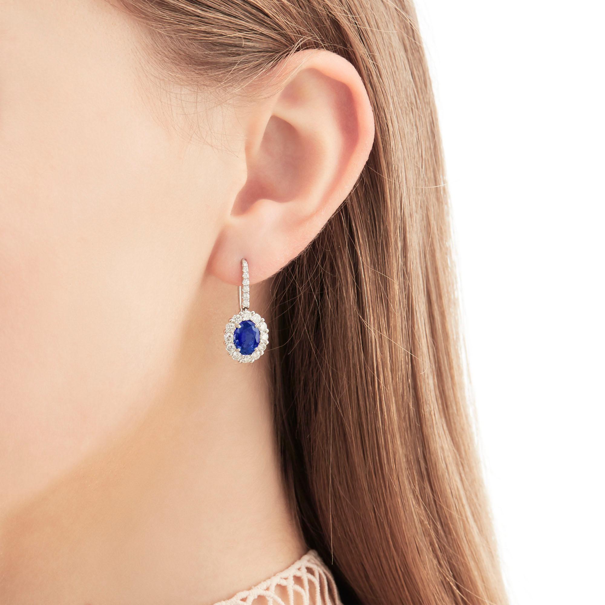 Oval Cut Garrard  '1735 Platinum' GIA Certified Oval Sapphire & Diamond Cluster Earrings  For Sale