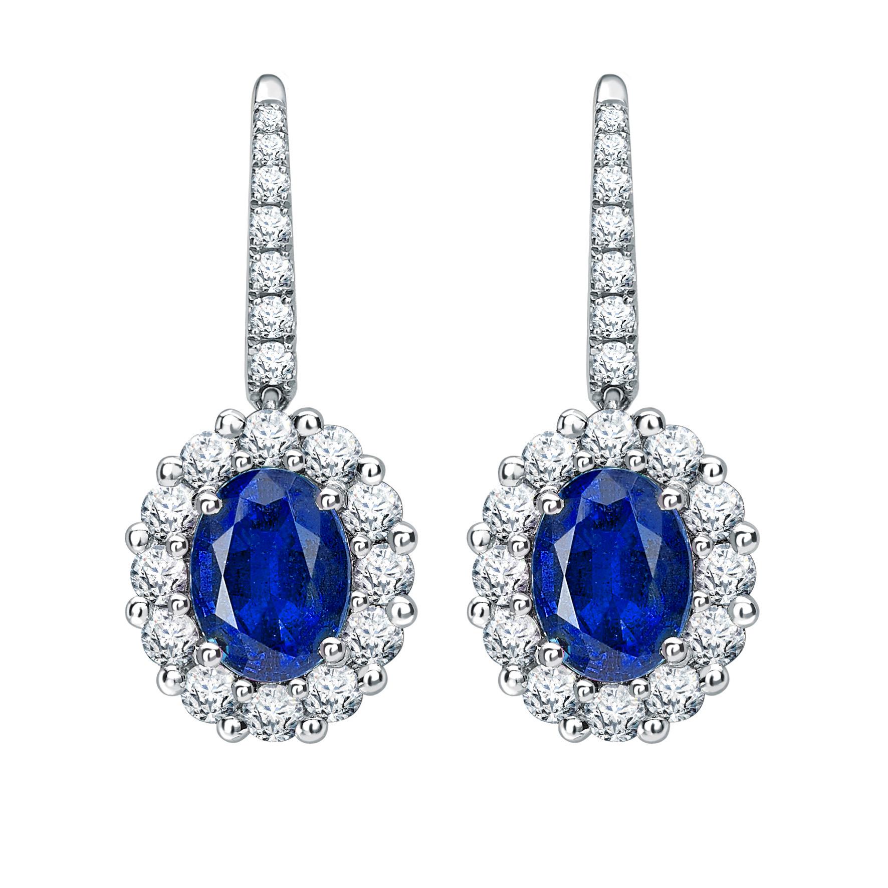 Garrard  1735 Platin'' GIA-zertifizierte ovale Saphir- und Diamant-Cluster-Ohrringe  im Angebot