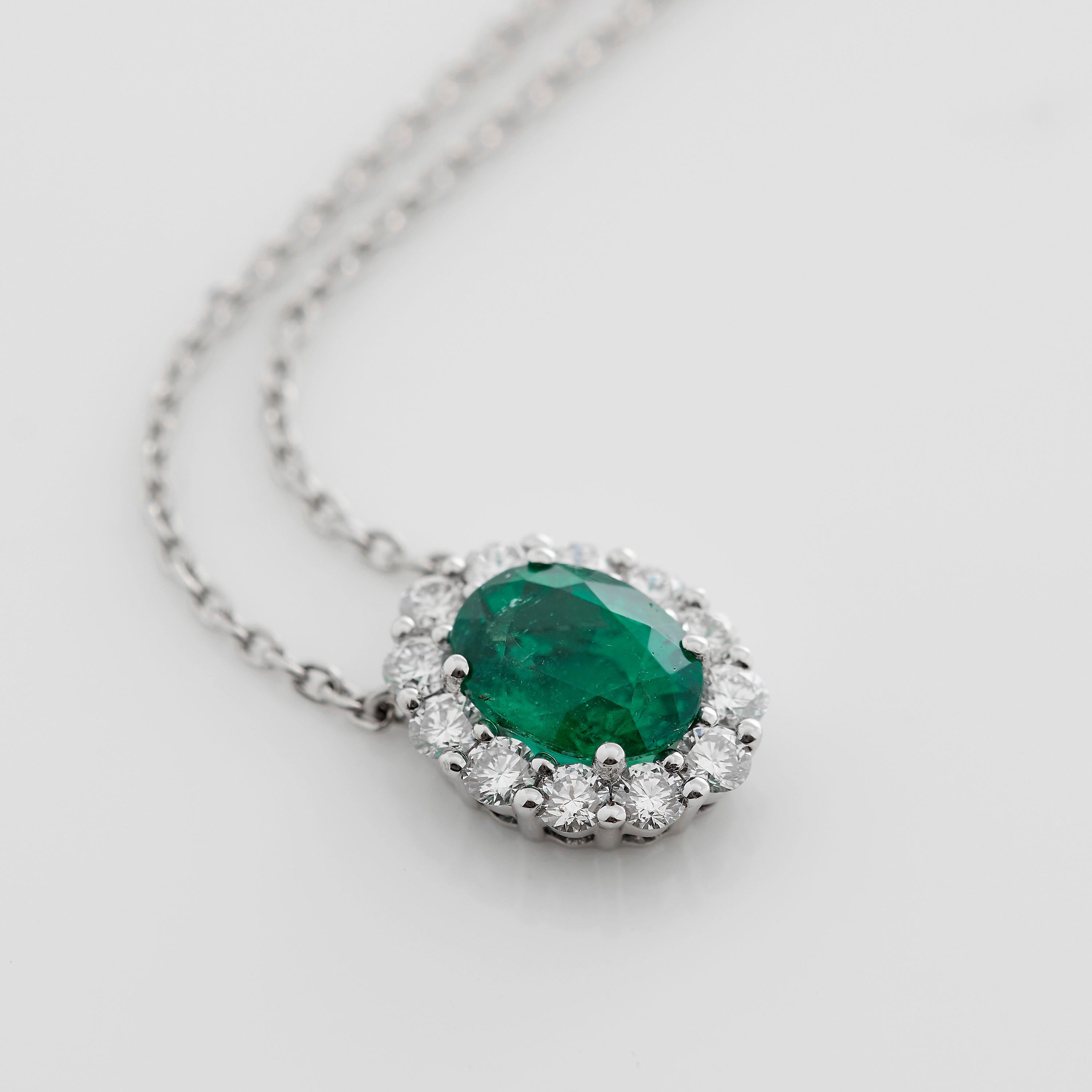 Modern Garrard '1735' Platinum GIA Oval Emerald Round White Diamond Drop Pendant For Sale