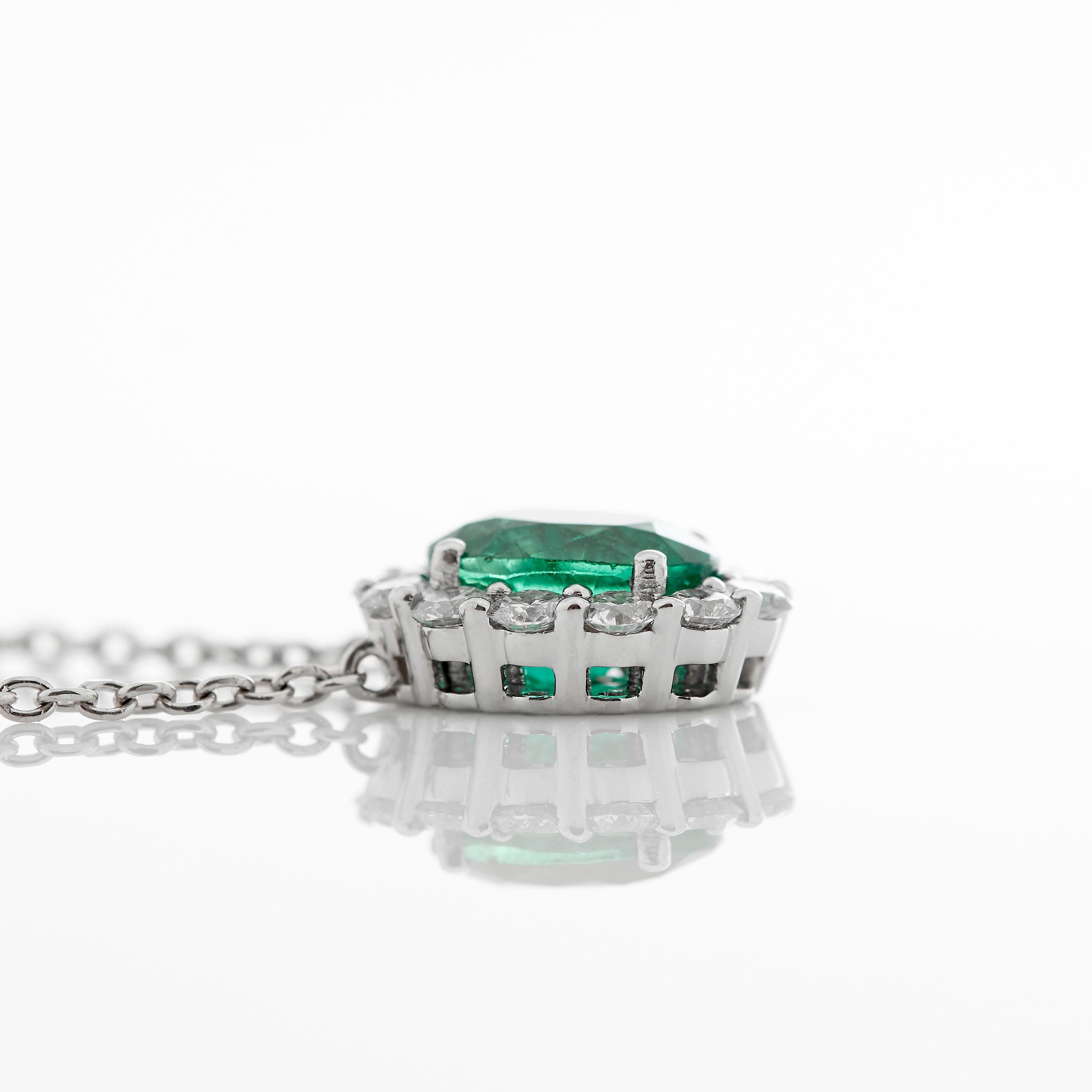 Oval Cut Garrard '1735' Platinum GIA Oval Emerald Round White Diamond Drop Pendant For Sale
