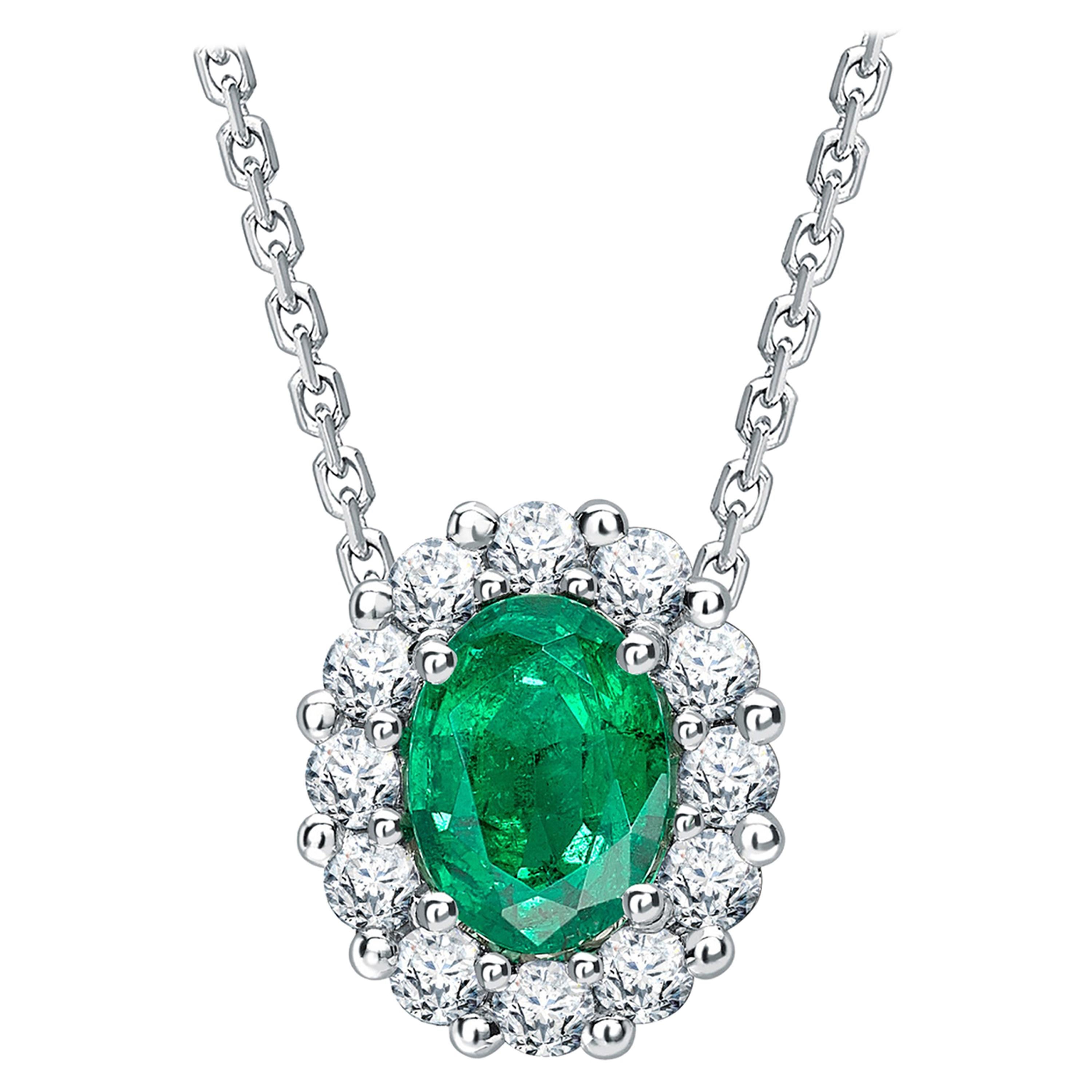 Garrard '1735' Platinum GIA Oval Emerald Round White Diamond Drop Pendant For Sale
