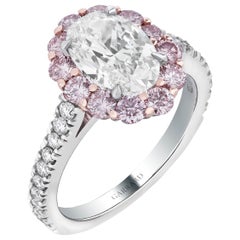 Garrard '1735' Platinum GIA Oval White Diamond with Pink Diamond Surround Ring