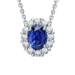 Garrard 1735 Platinum GRS Oval Sapphire & White Diamond Cluster Drop Pendant
