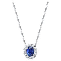 Garrard 1735 Platinum GRS Oval Sapphire & White Diamond Cluster Drop Pendant