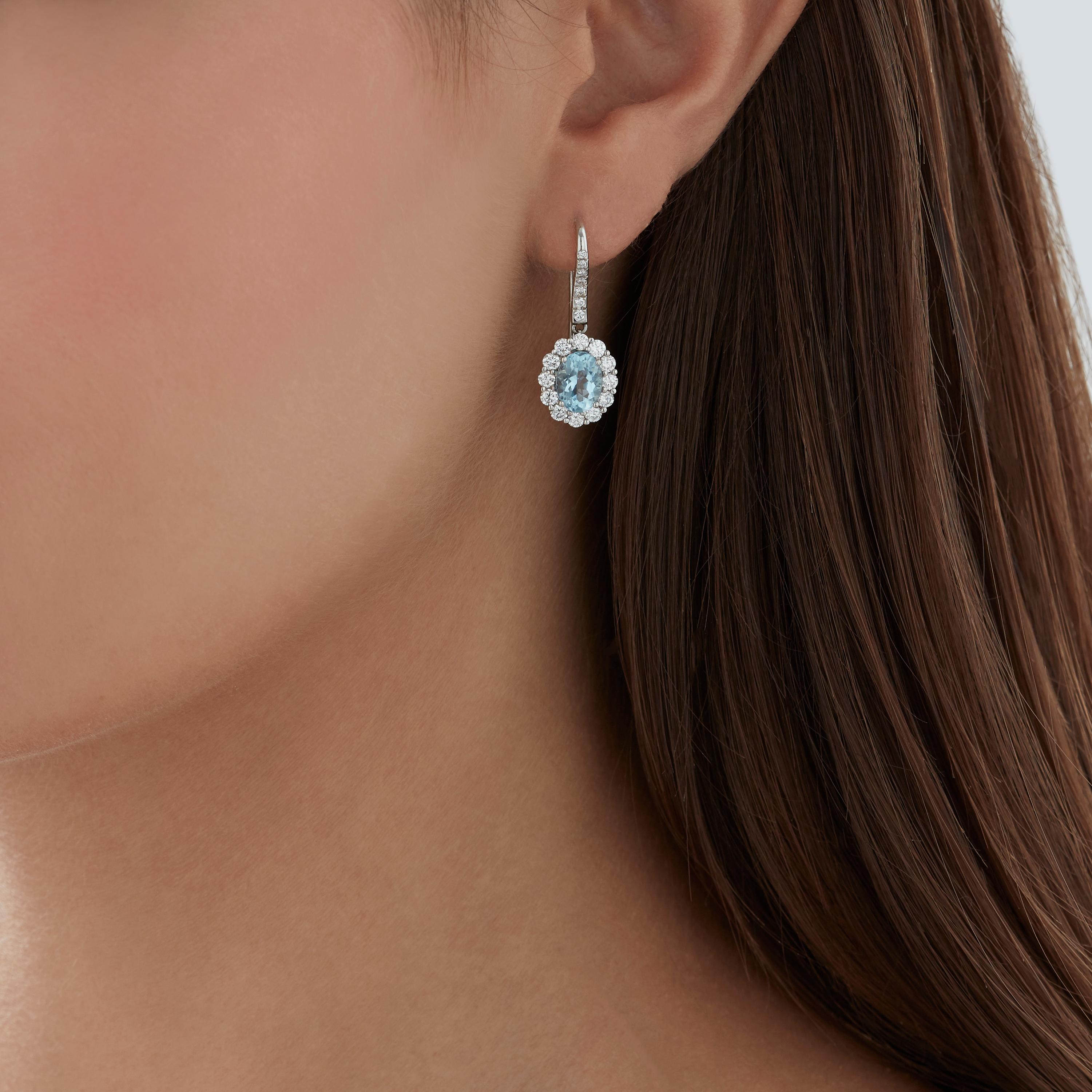 Modern Garrard '1735' Platinum White Diamond and Aquamarine Drop Earrings For Sale