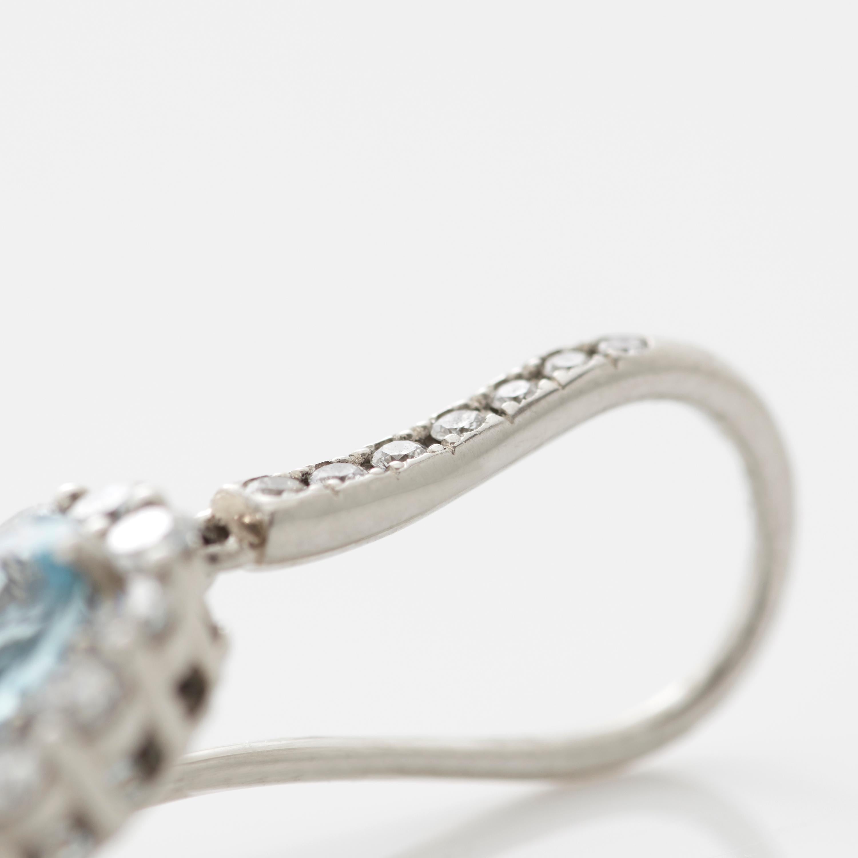 Garrard '1735' Platinum White Diamond and Aquamarine Drop Earrings For Sale 3