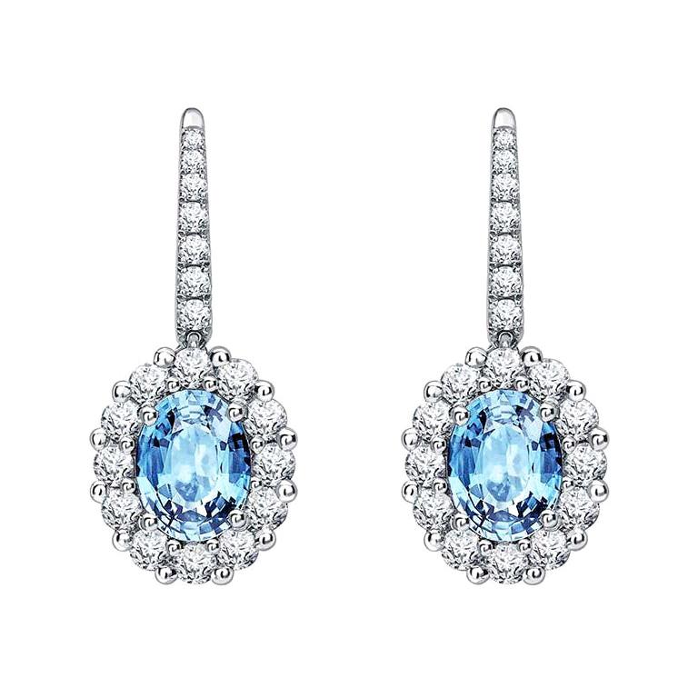 Garrard '1735' Platinum White Diamond and Aquamarine Drop Earrings For Sale