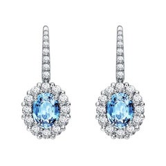 Garrard '1735' Platinum White Diamond and Aquamarine Drop Earrings