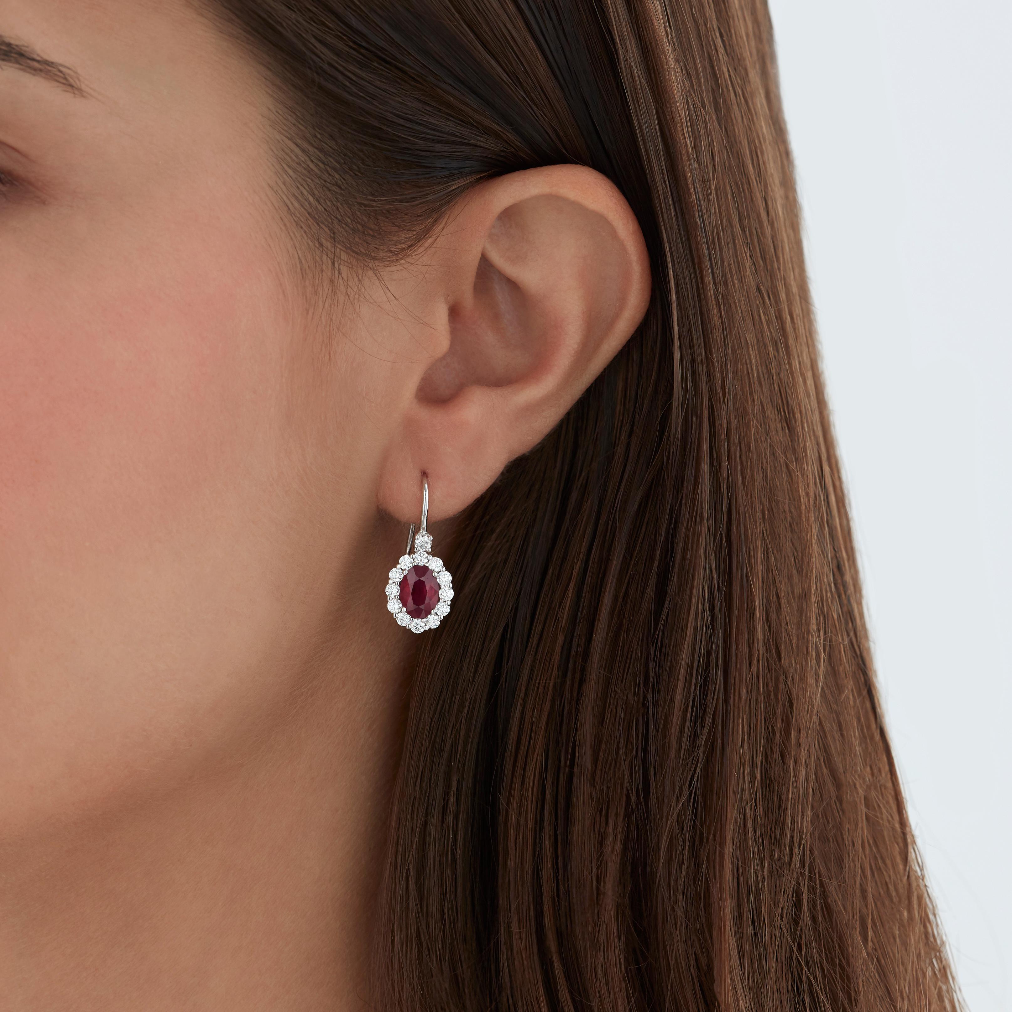 Modern Garrard '1735' Platinum White Diamond and Oval Ruby Drop Earrings For Sale