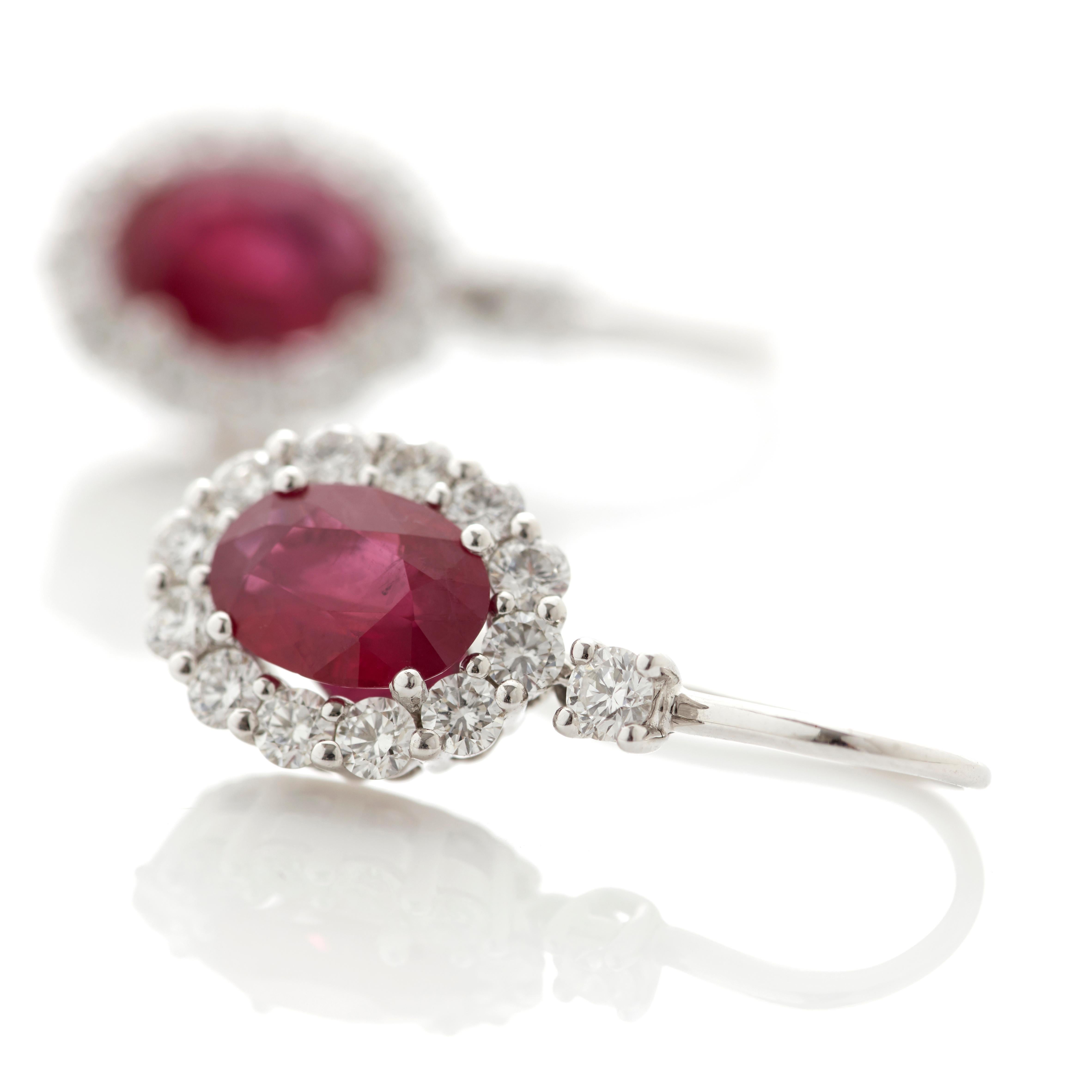 Garrard '1735' Platinum White Diamond and Oval Ruby Drop Earrings For Sale 1