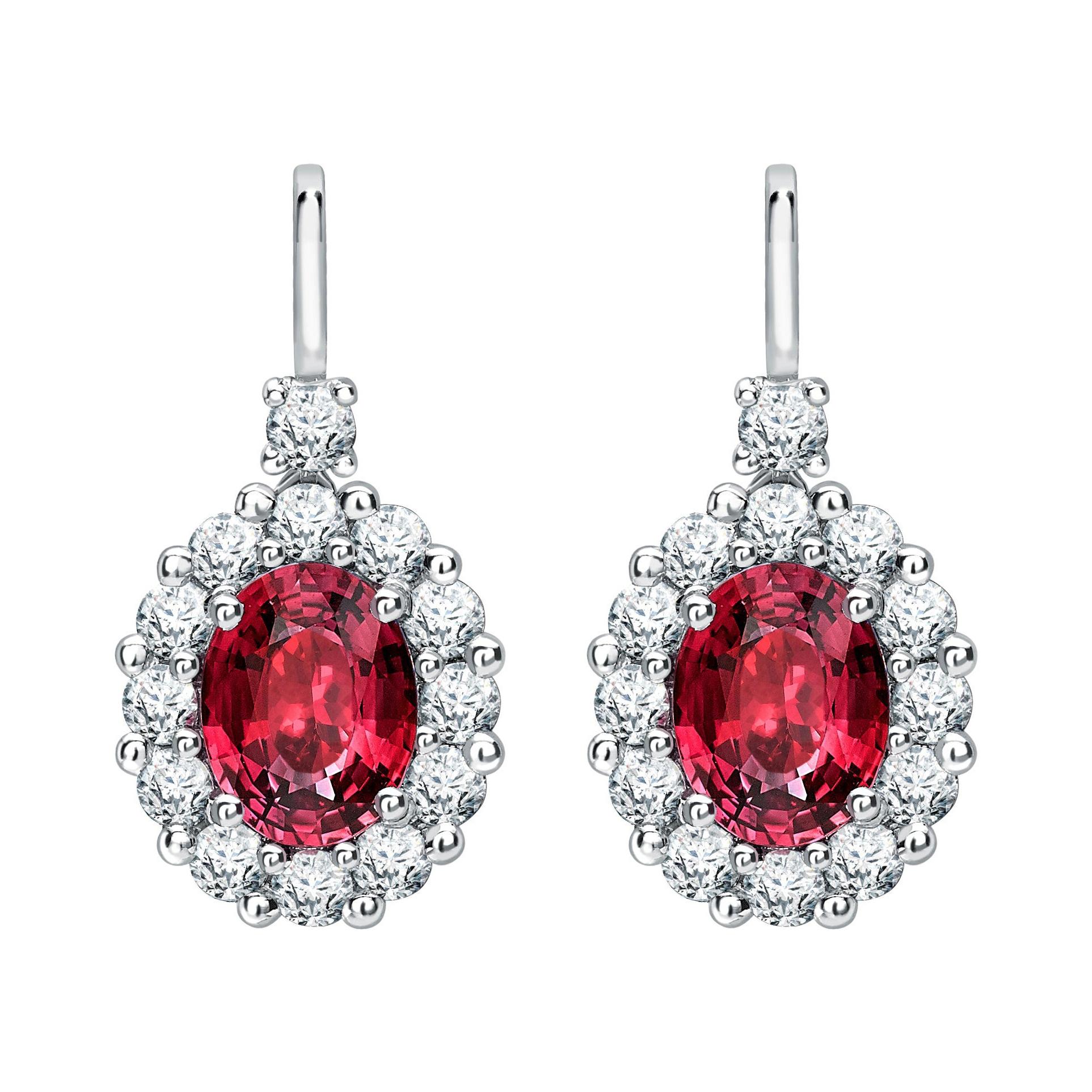 Garrard '1735' Platinum White Diamond and Oval Ruby Drop Earrings For Sale