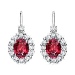 Garrard '1735' Platinum White Diamond and Oval Ruby Drop Earrings