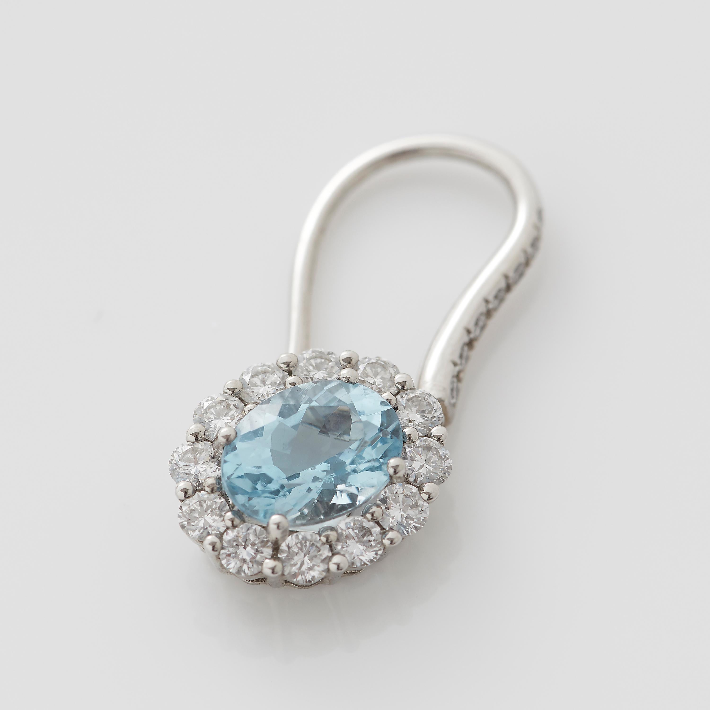 Modern Garrard '1735' Platinum White Diamond and Aquamarine Drop Earrings