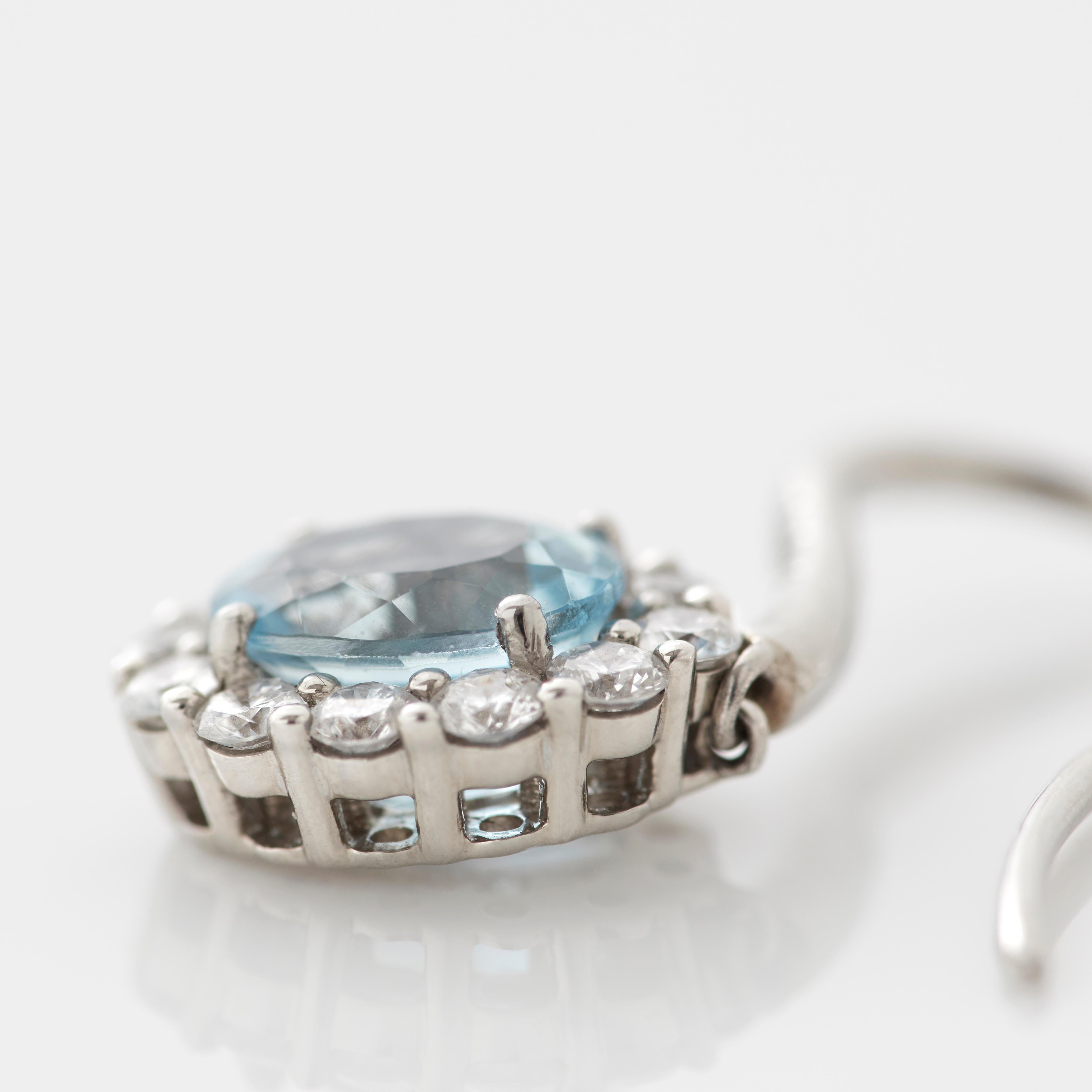Oval Cut Garrard '1735' Platinum White Diamond and Aquamarine Drop Earrings