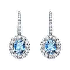 Garrard '1735' Platinum White Diamond and Aquamarine Drop Earrings
