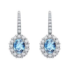 Garrard '1735' Platinum White Diamond and Aquamarine Drop Earrings