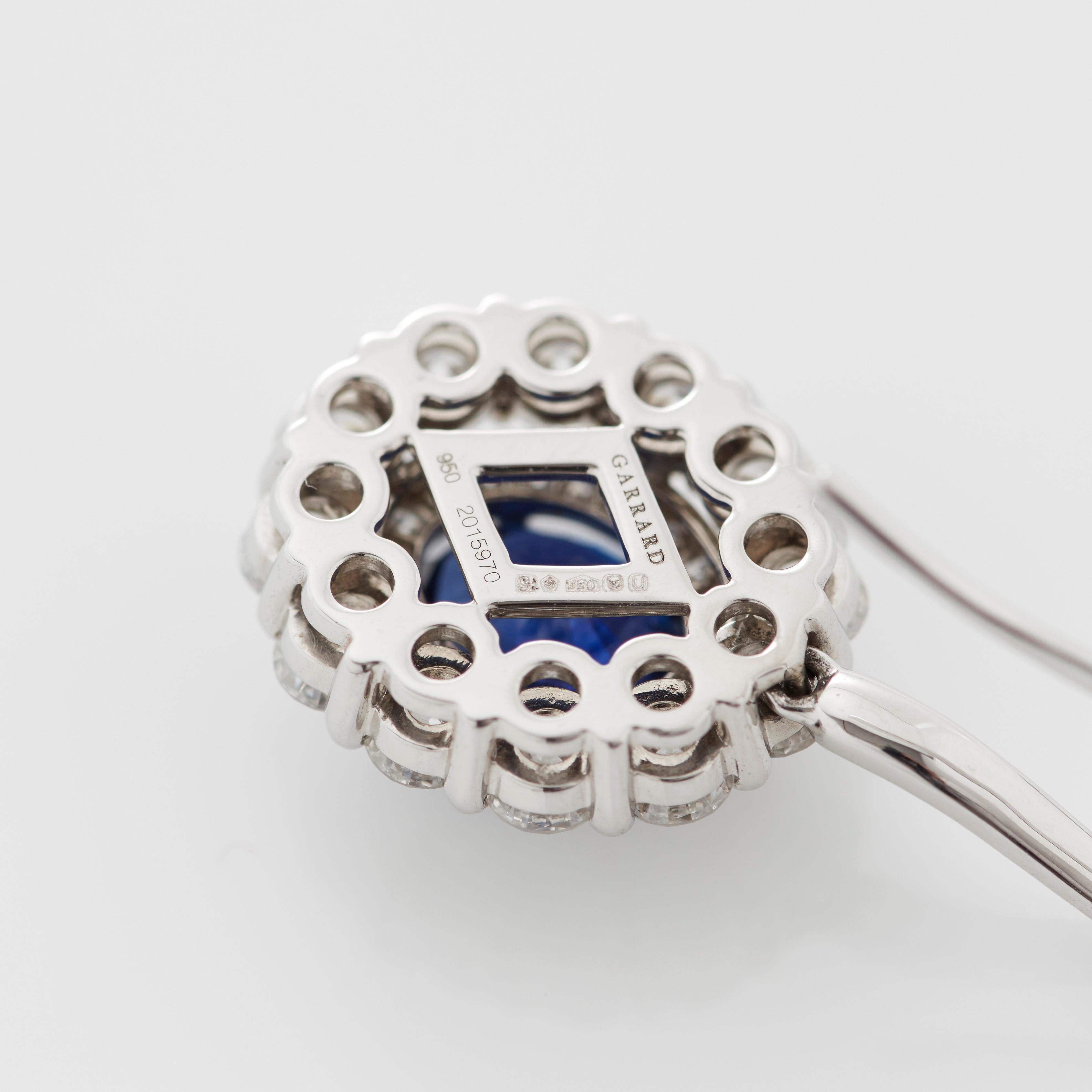 Modern Garrard '1735' Platinum White Diamond Blue Sapphire Double Cluster Drop Earrings