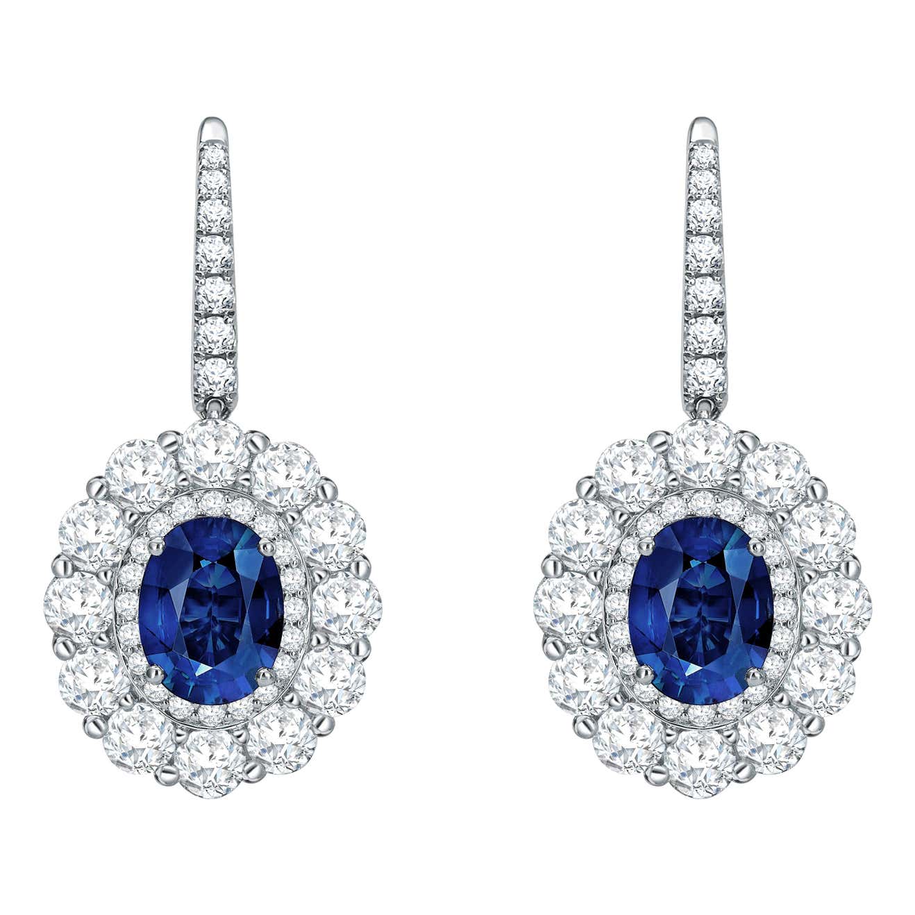 Garrard '1735' Platinum White Diamond Blue Sapphire Double Cluster Drop ...