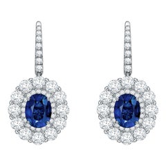 Garrard '1735' Platinum White Diamond Blue Sapphire Double Cluster Drop Earrings