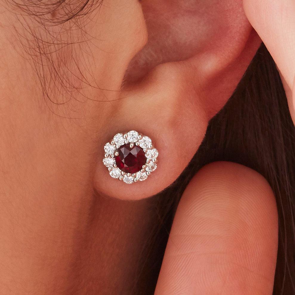 A House of Garrard pair of platinum stud earrings from the Garrard 1735 collection set with central round rubies and round white diamonds.

2 round rubies 
20 round white diamonds weighing 0.65cts
Total diamond weight: 0.65cts

Additional Photos and