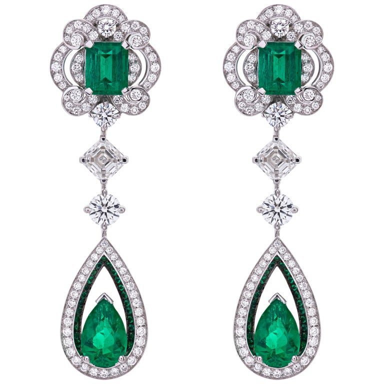 Garrard 18 Karat Gold Gubelin GRS GIA Pearshape Emerald and Diamond ...