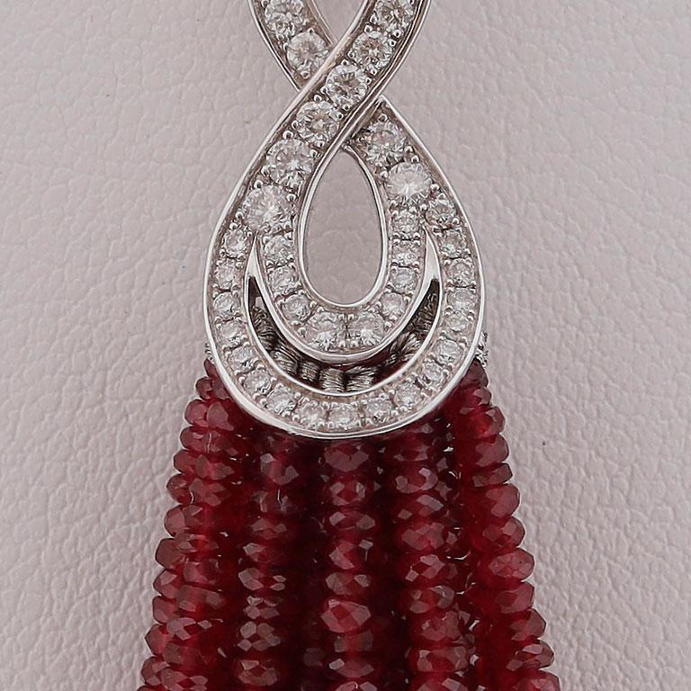 Garrard 'Entanglement' 18 Karat Gold Ruby Bead and Diamond Tassel Drop Pendant For Sale 5