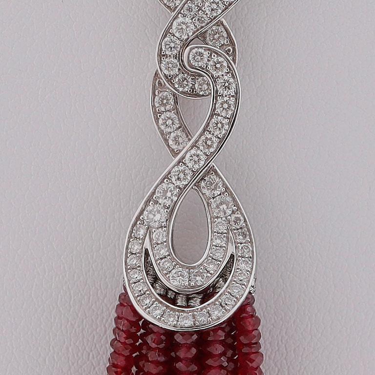 Modern Garrard 'Entanglement' 18 Karat Gold Ruby Bead and Diamond Tassel Drop Pendant For Sale